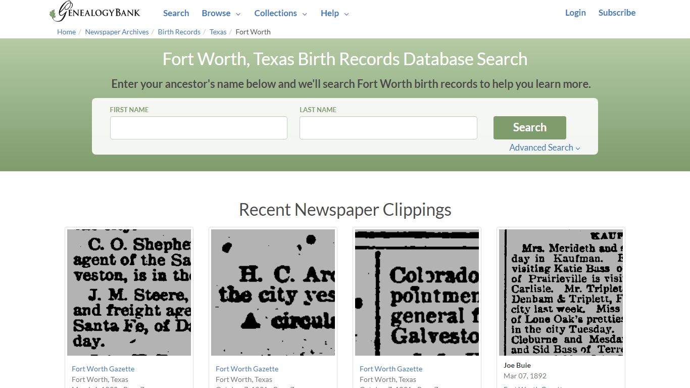 Birth Records for Fort Worth, Texas | GenealogyBank